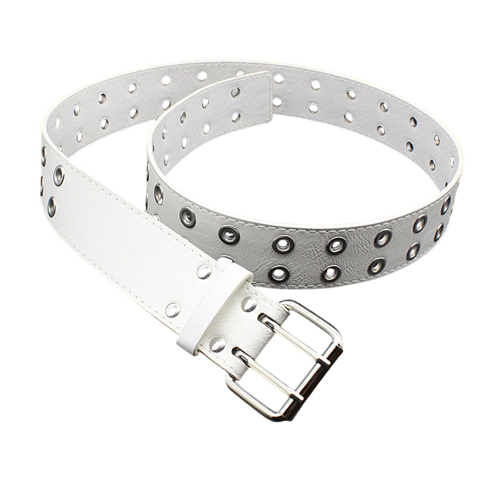 AGUTALITHIC Rivet Grommet Leather Belt for Women Men,40mm Wide Waist Hollow Strap with Double Studded Holes and Roller Buckle(105cm/waist:34