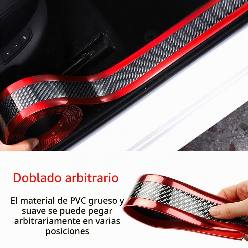 ETOPARS Protector Umbral de Puerta de Coche Fibra de Carbono Rojo 7cmx2.5m Flexible Autoadhesivo para Protectores Cubierta de Parachoques Puerta