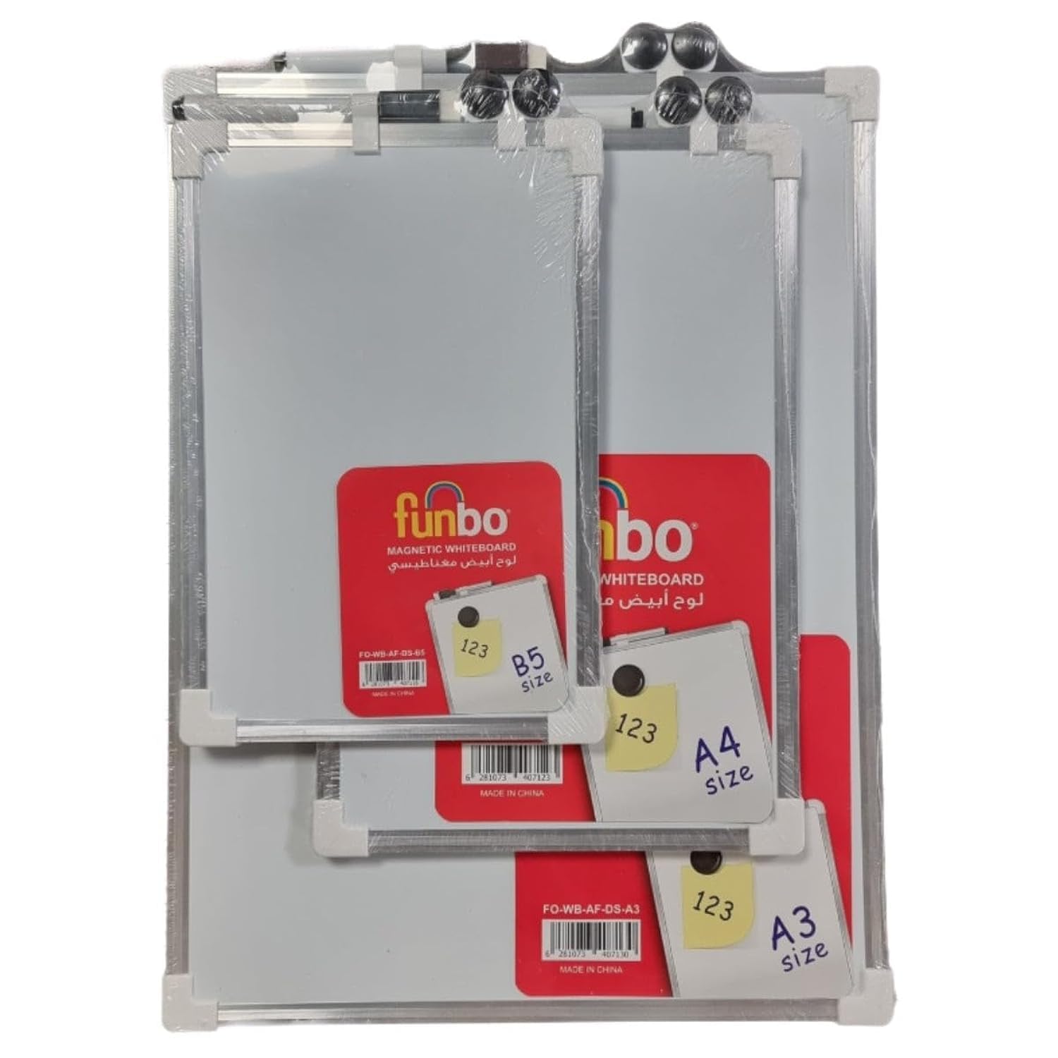 Funbo Double Sided A4 (21x30cm) Magnetic Whiteboard With Slim Plastic Frame, Dry Erase Whiteboard for School, Home, Office.