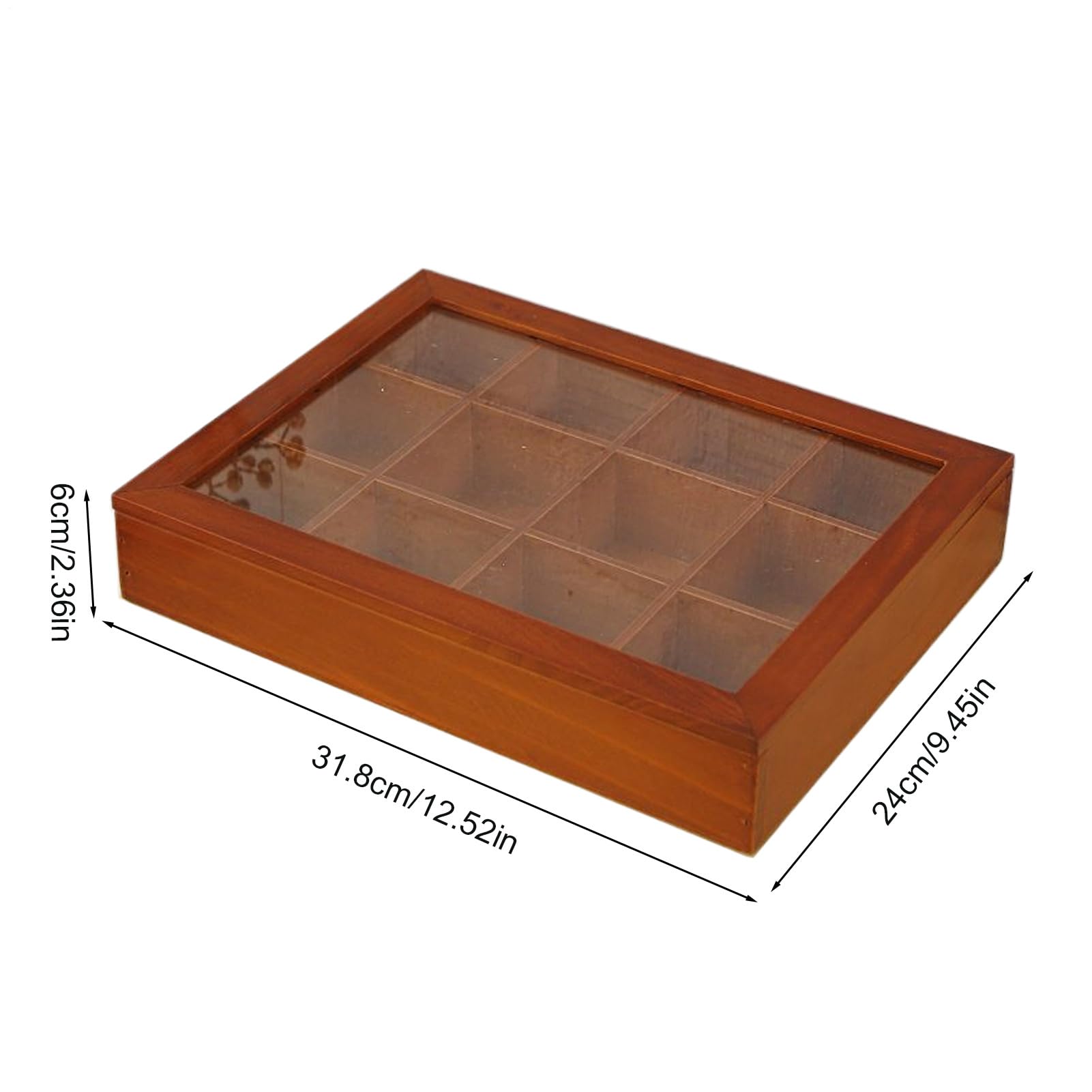 Porta Bolsitas de Té Bandejas de Madera con 12 Compartimentos | Organizador De Paquetes De Té Con Tapa Transparente Para Cocina Hogar Café Despensa Oficina Cafetería Paquetes De Snack