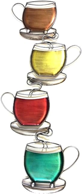 New - Contemporary Metal Wall Art Decor Sculpture - Colour Coffee Tea Cup Tower