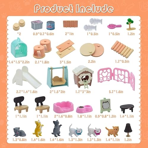Miniatura 2 de iselyn Juguetes de simulación para mascotas, 48 piezas de figuras de gato, juguetes para niños, centro de cuidado de gatos detallado realista con