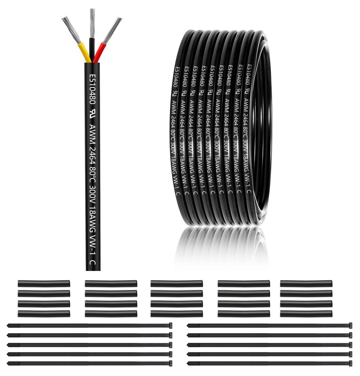 Câble électrique 3 fils 18 AWG 3 x 0,75 mm² - 30 m - 0,75 mm² | Câble électrique 3 fils en cuivre étamé PVC pour DC 12 V/24 V, éclairage LED, rallonge, voiture, etc. Certifié CE