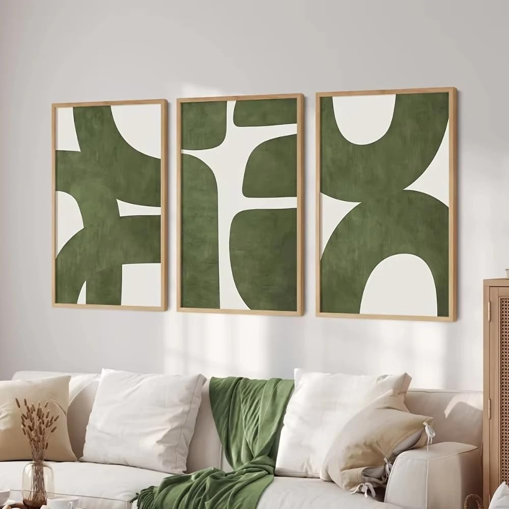 LMYSXAOZ Mid-century Modern Minimalist Green Abstract Prints Canvas Posters Living Room,Bedroom Wall Home interior Decoration(60x80cm-3Pcs)