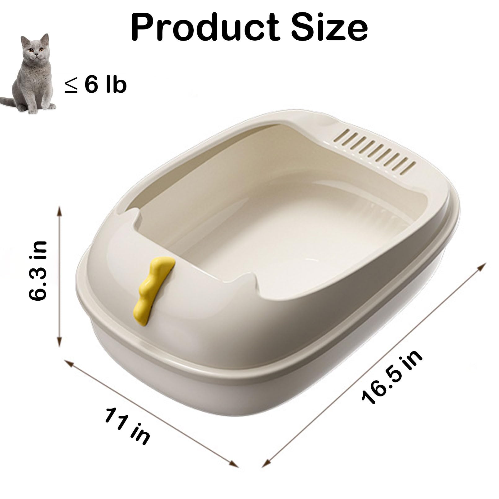 Open Litter Box, Anti-Splashing Cat Toilet with Litter Sifting Scoop - Semi-Enclosed, Removable Kitten Litter Box (White, Small)