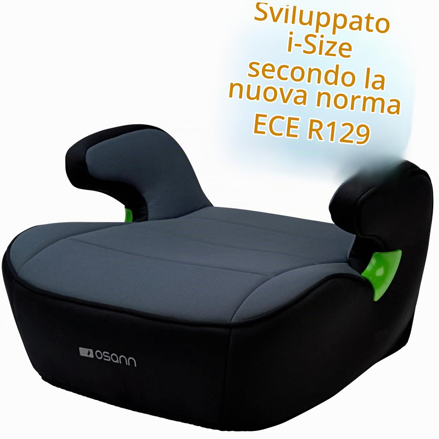 OSANN - Seggiolino Auto Junior I-Size Child Booster - 126-150 cm - nero - Cintura a 3 punti, Guida cintura, Braccioli, Universale, Lavabile