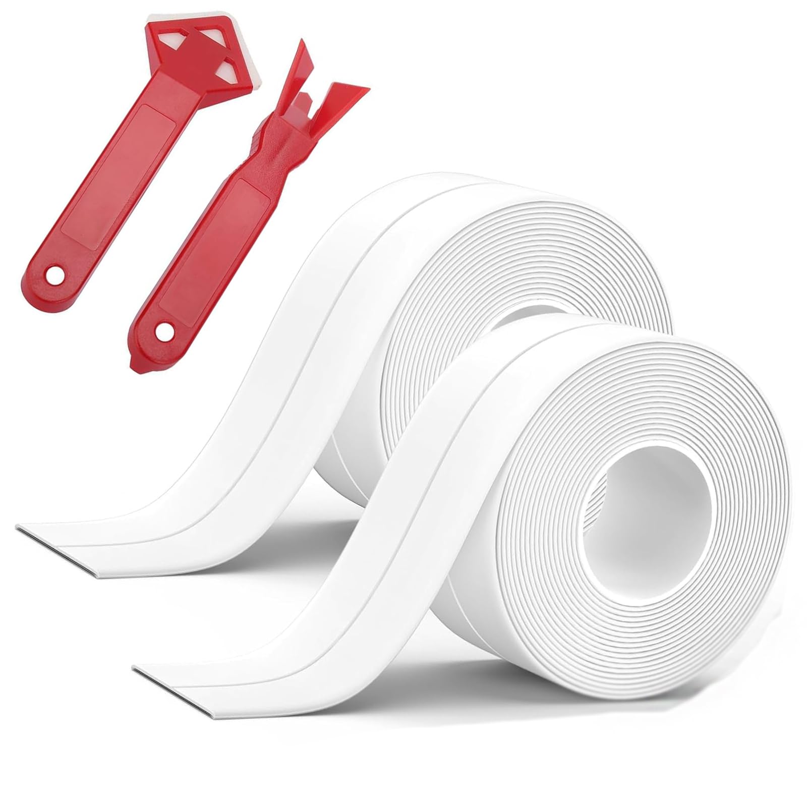Nastro sigillante autoadesivo Magic Caulk Tape PVC per bagno, doccia, impermeabile, nastro adesivo per fughe da cucina, vasca da bagno, 2 rotoli di colore bianco, 38 mm x 3,2 m