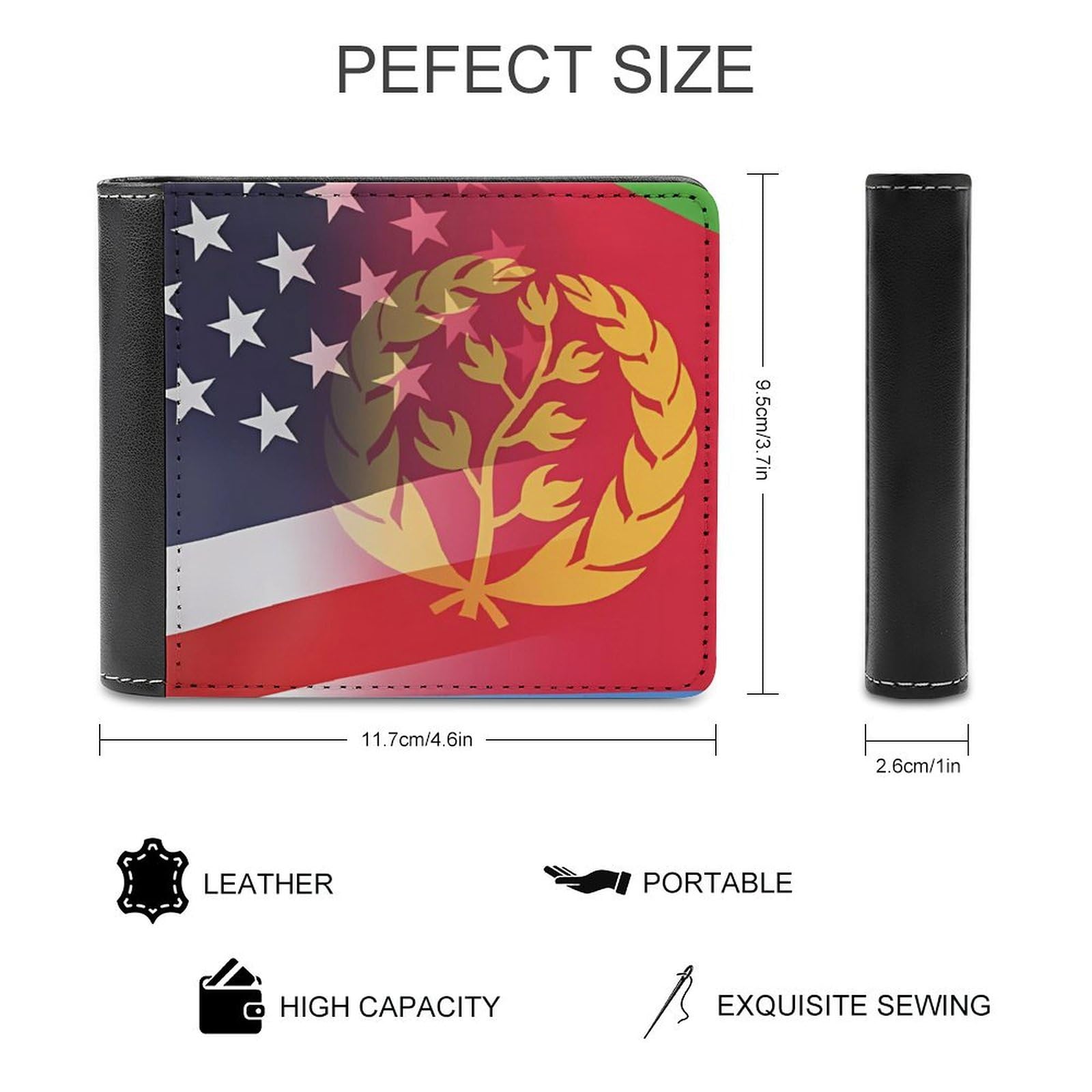 Flag of Eritrea And U.S. Flag Funny Men's Slim Bifold Wallet with Multiple Card Slots Front Pocket Purse