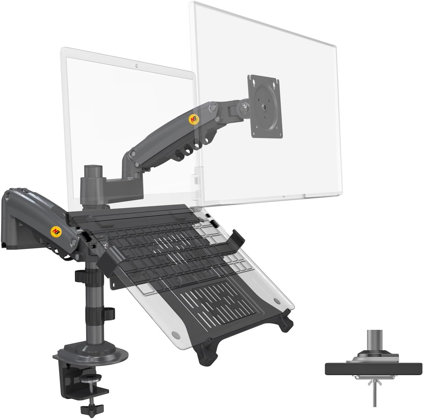 NB North Bayou Dual Arm 2 in 1 Combo, Laptop Mount with Adjustable Tray for 10-17”Notebook, Full Motion Monitor Arm with VESA Plate for 17-27” Monitor (Within 4.4~19.8lbs) H180-FP