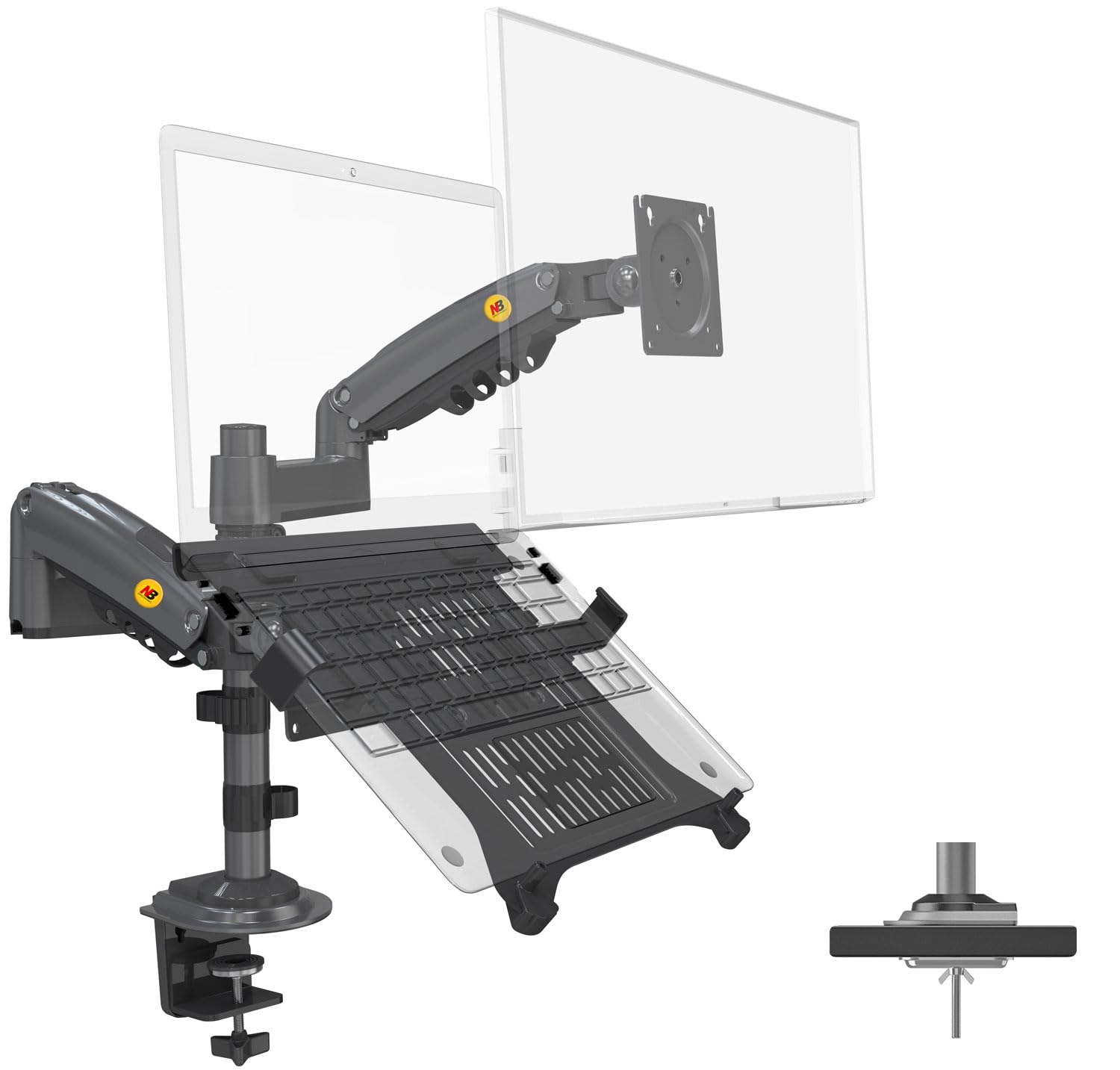 NB North Bayou Dual Arm 2 in 1 Monitor Mount for 17''-27 Inch Computer Screen, Laptop Mount for 10''-17 Inch Notebook, Monitor Arm Max Load 19.8 lbs, Laptop Stand Monitor Stand VESA 75/100 mm H180-FP