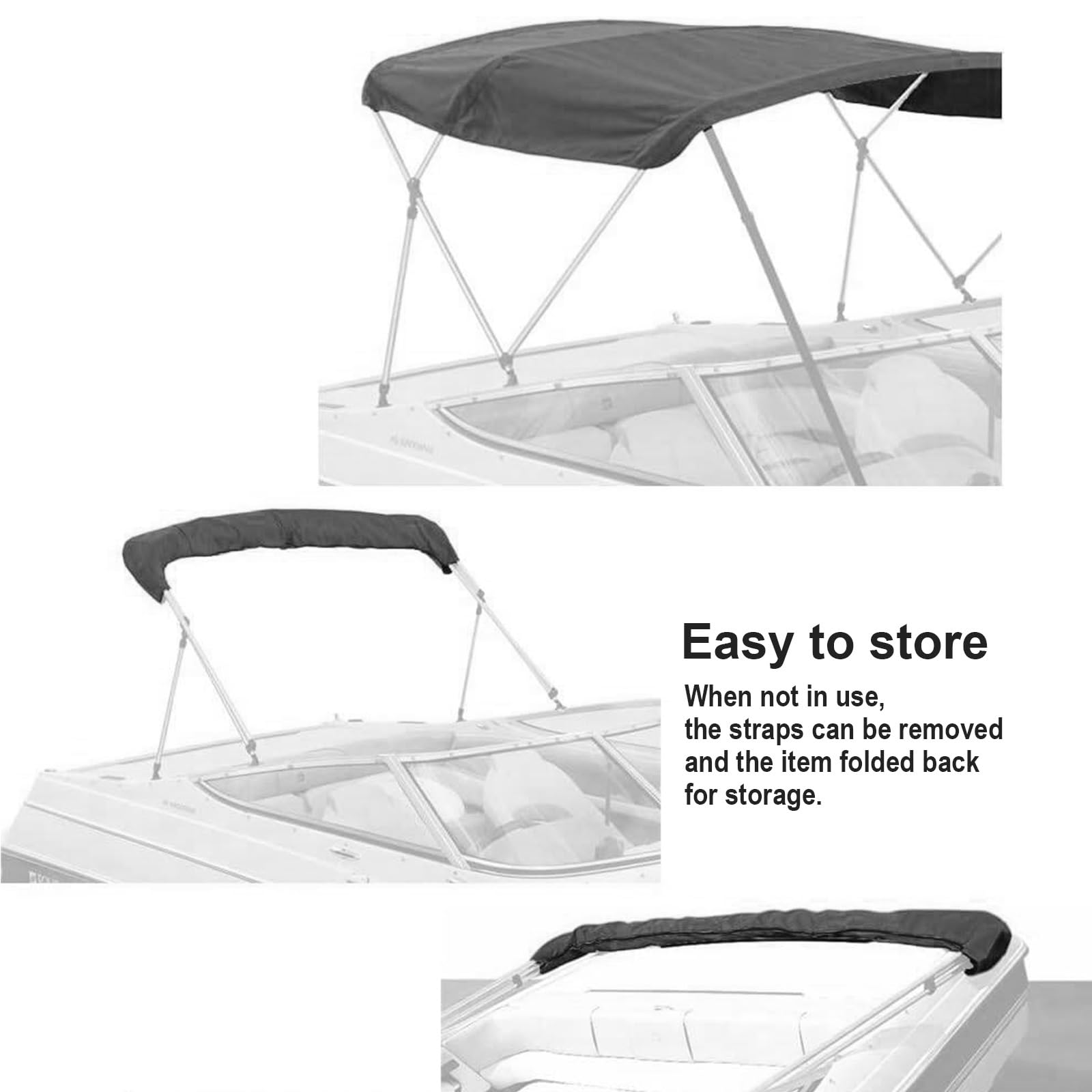 Toldo Bimini para Barco, Bimini para Barcos, Toldo Barco para Estructura 4 Arcos, Oxford 600D, 244 cm, Negro(173cm/68 in)