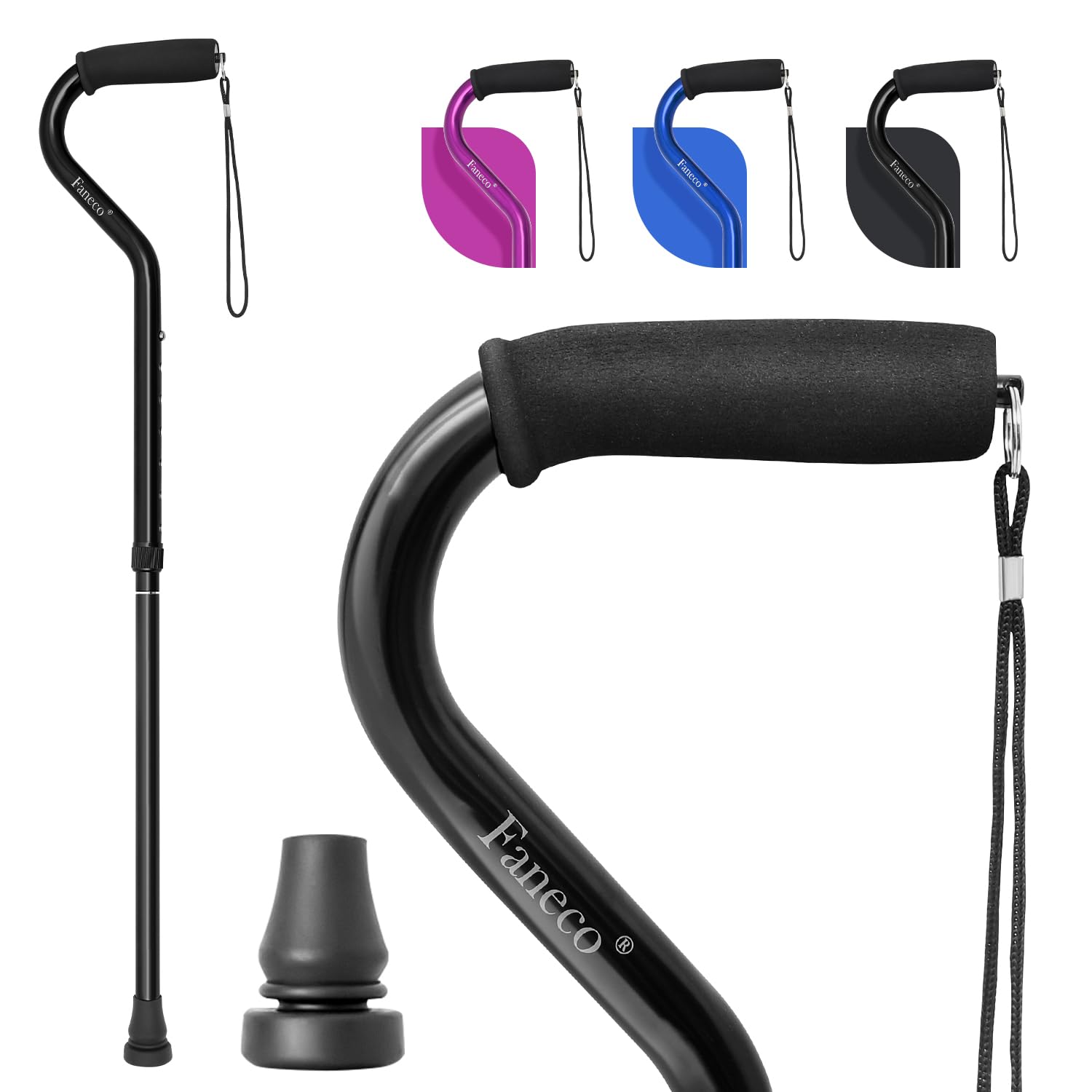 FANECOWalking Cane Folding Walking Stick for Seniors with Soft Handle, Lightweight Adjustable Walking Stick for Men & Women