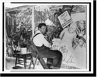 [Diego Rivera, full-length portrait, seated in front of mural depicting American class struggle"]" Timeless Wall Art Print | Black & White Historic Photo | Home Decor Gift | 16x20