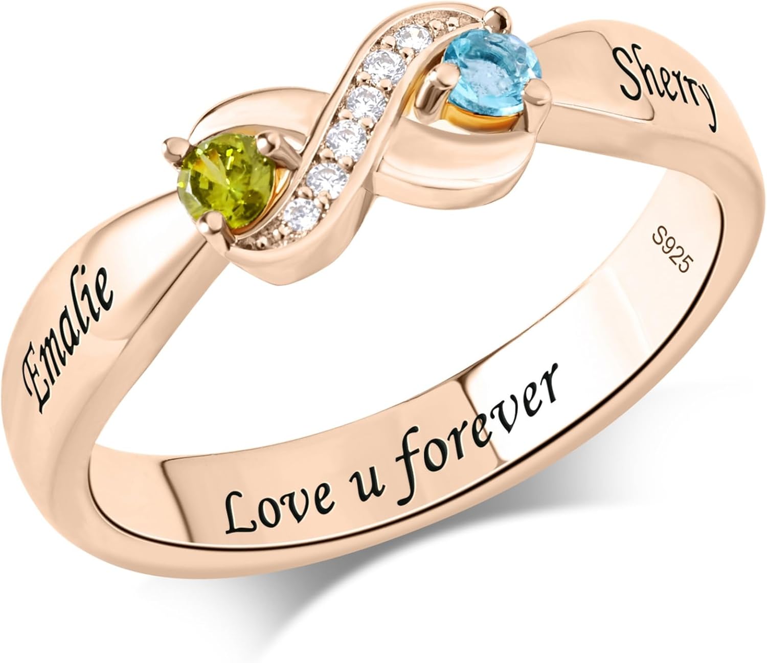 Personalized 2 Birthstones Rings for Women Custom Promise Ring for Her Engraved Couple Ring Custom Mother Ring for Mom Wife Christmas