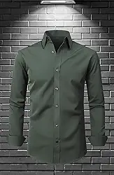 Camisas sociais masculinas de manga comprida com elástico e sem rugas, camisas formais casuais de negócios