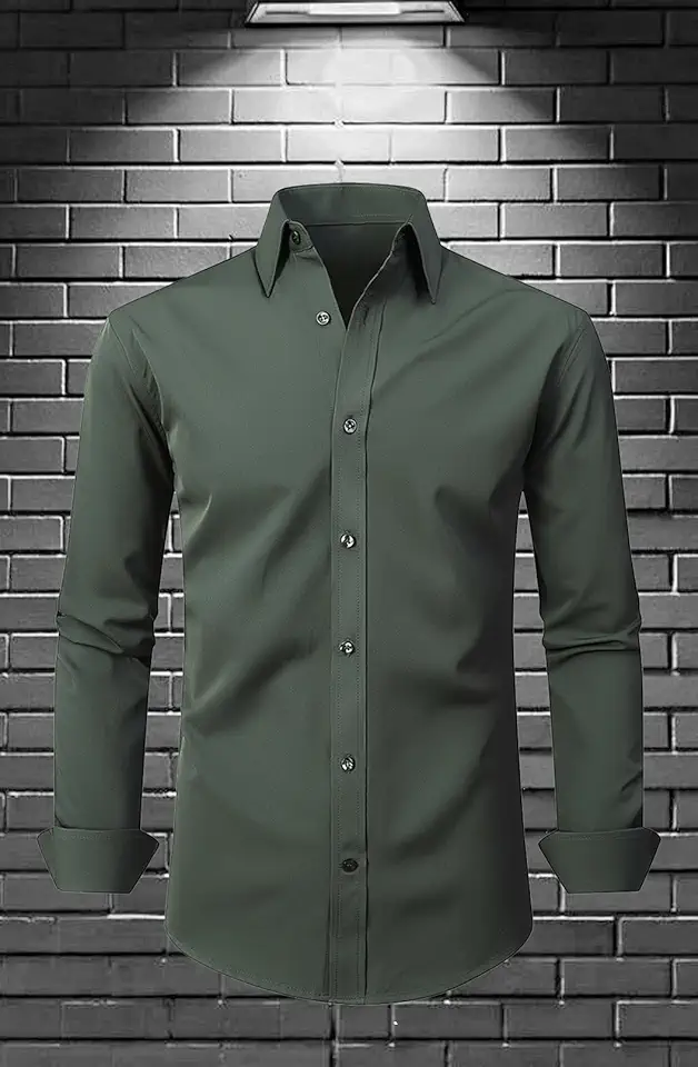 Camisas sociais masculinas de manga comprida com elástico e sem rugas, camisas formais casuais de negócios