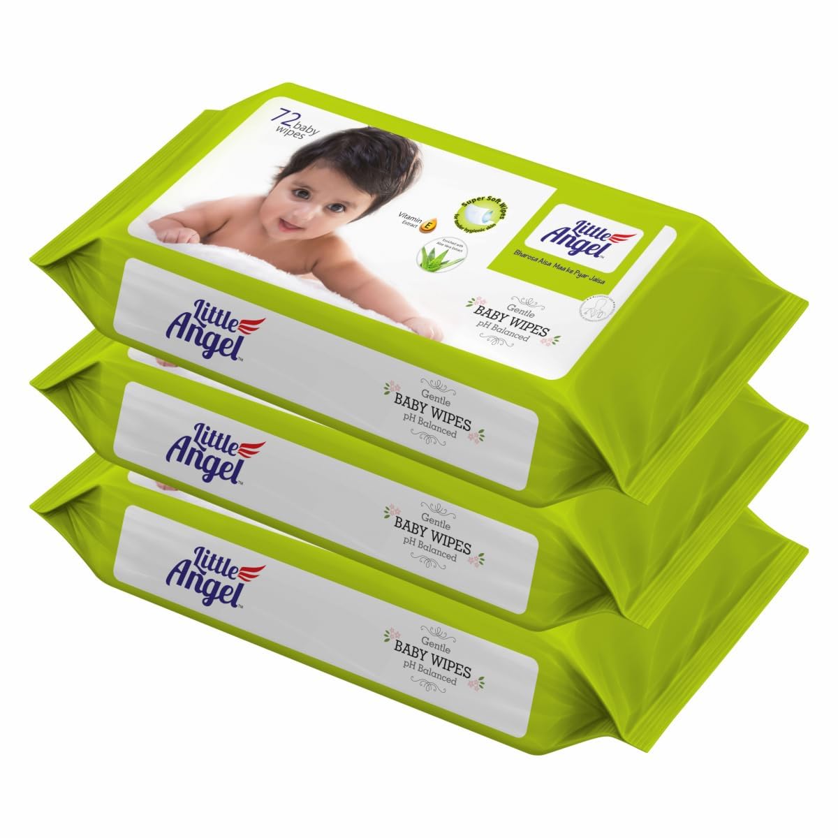 Little Angel Super Soft Cleansing Baby Wipes, 216 Count, Enriched with Aloe Vera & Vitamin E, pH Balanced, Dermatologically Tested & Alcohol-free, Pack of 3, 72 count/pack-image-45
