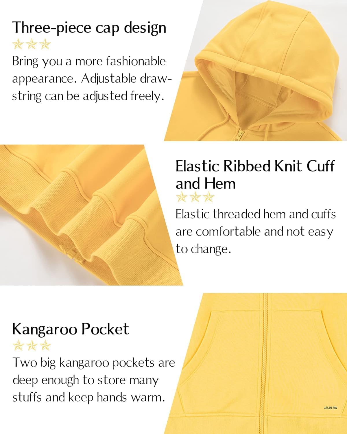 Women's Zip Up Hooded Sweatshirts Fleece Hoodies Casual Soft Cotton Lightweight with Deep Pocket S-2XL Medium Yellow