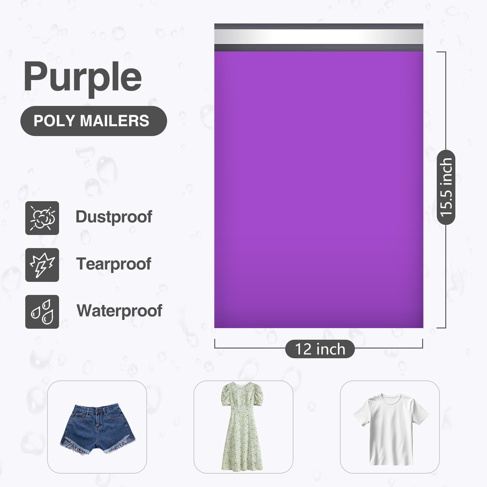 UCGOU Poly Mailers 30 x 30 cm, fioletowe, 100 sztuk, średnie torby wysyłkowe, nr 5 mocnych, grubych kopert pocztowych, samoprzylepne, wodoodporne i odporne na rozdarcie, opakowanie pocztowe na odzież