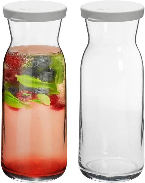 Argon Tableware 2x 700ml Glass Water Jug - 'Brocca' Range - Juice Carafe Decanter with Silicone Lid for Water, Wine, Iced Tea
