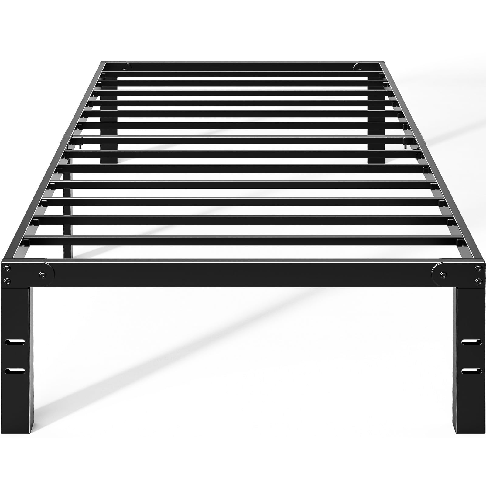 OLIXIS Twin Metal Platform Bed Frame - 14in High Heavy Duty Mattress Foundation with Storage Space, No Box Spring Needed, Sturdy Steel Slat Support, Easy Assembly, Black