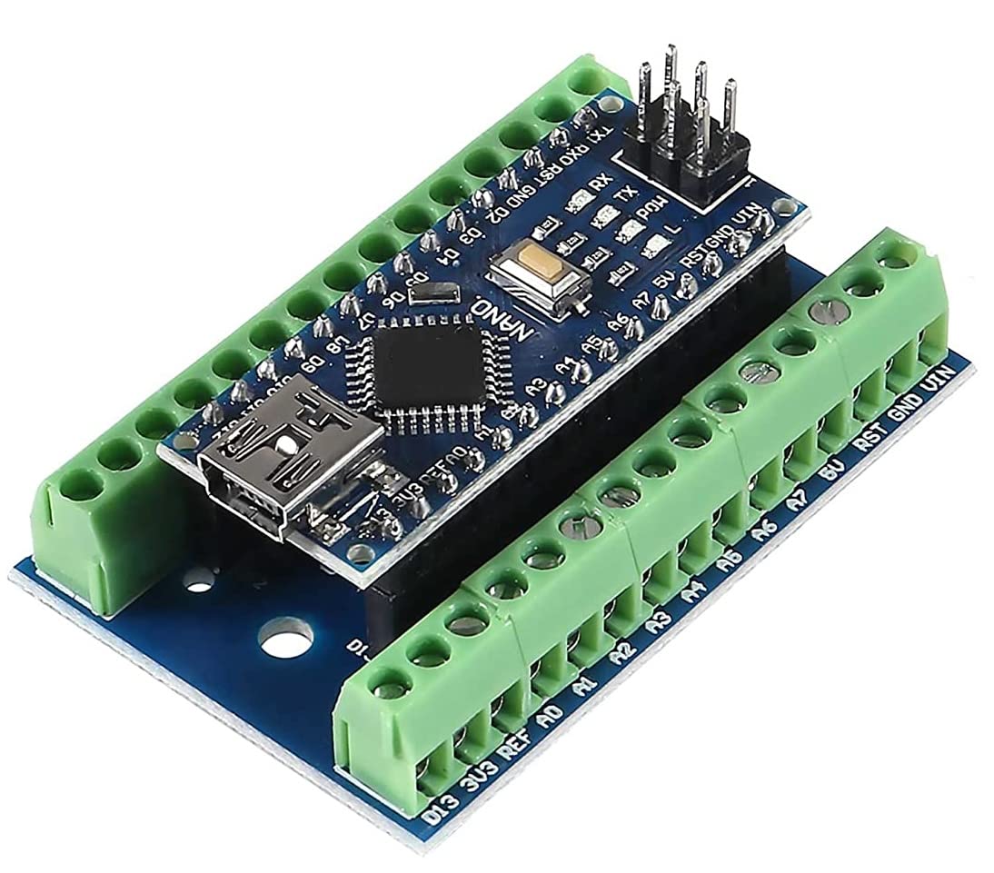 Nano Module Soldered, Nano Board CH340 Chip, 5V 16MHz for Arduino, with Mini USB Micro interfaces and Nano Terminal Adapter Shield Expansion Board (Nano Kit 1 Pc)