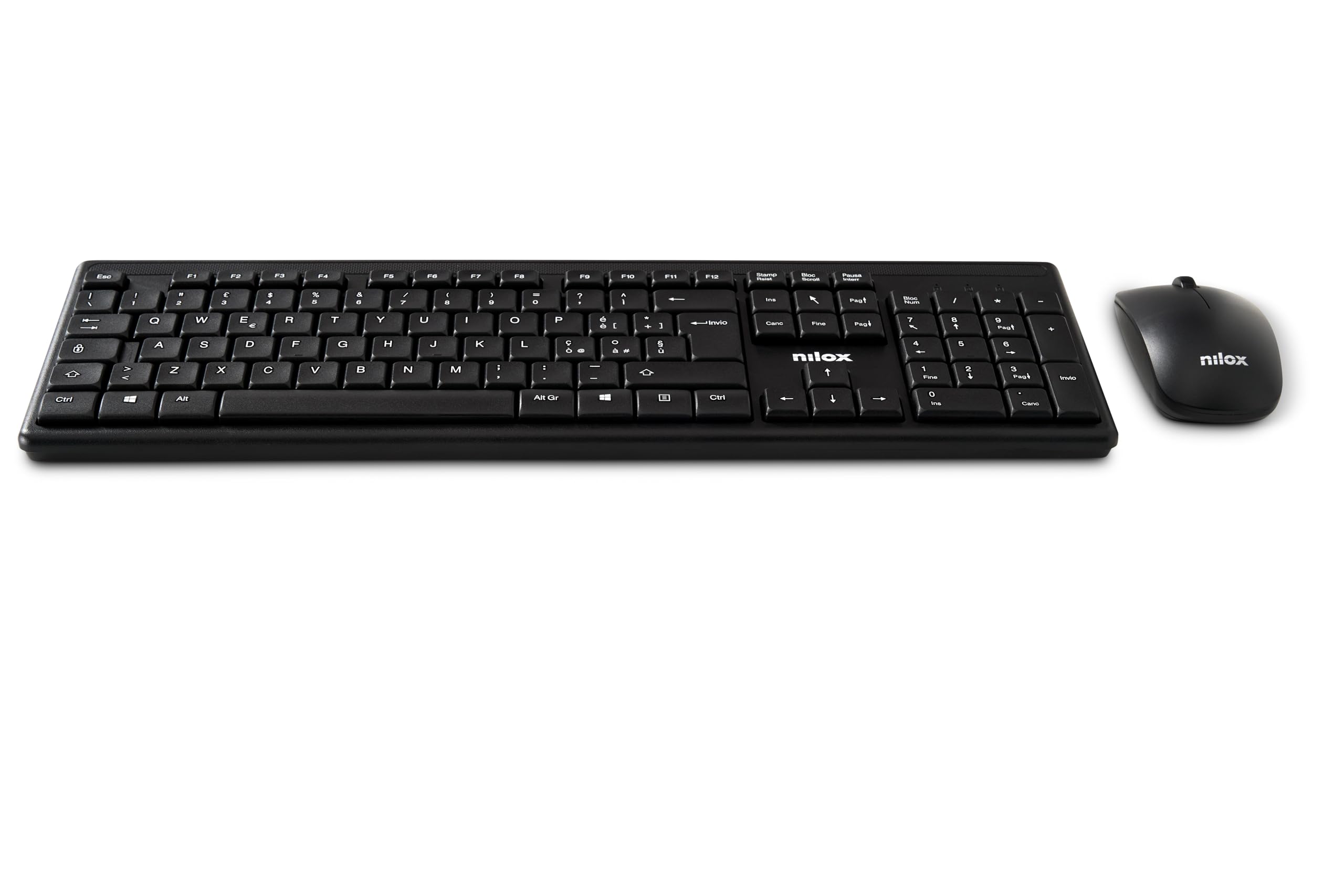 Nilox Pack Teclado USB + Ratón Inalámbrico 2.4GHz - Diseño Italiano Compacto, 1000 DPI, Plug&Play Para Windows