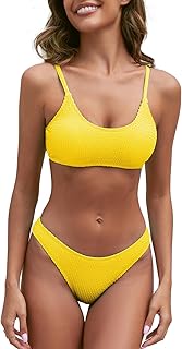 Women's Ribbed Bikini Sets Scoop Neck Cheeky Swimsuit Textured Two Piece Bathing Suit