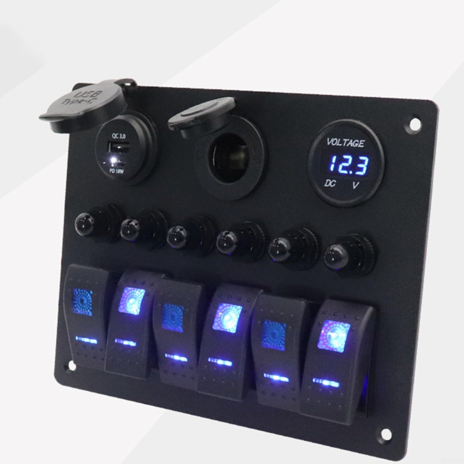 Pannello interruttore per camper e yacht, interruttore a levetta a 6 vie con voltmetro e caricatore USB, armadio elettrico in alluminio per rete di bordo 12-24 V