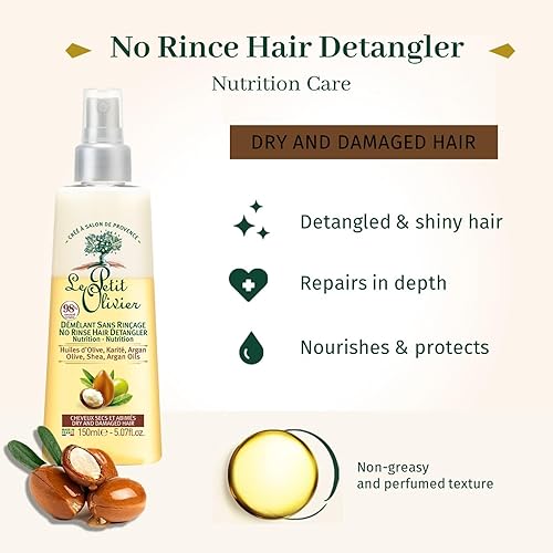 Miniatura 2 de Le Petit Olivier Nutrition - Desenredante de cabello sin enjuague, aceites de oliva, karité, argán, desenreda y repara, enriquecido con ingredientes