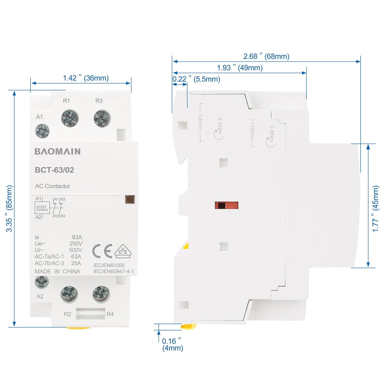 Contattore Elettrico Heschen 100A - 4 Poli 2NO+2NC, Bobina 220V, Per Impianti Domestici, Montaggio Su Guida DIN - Foto 4