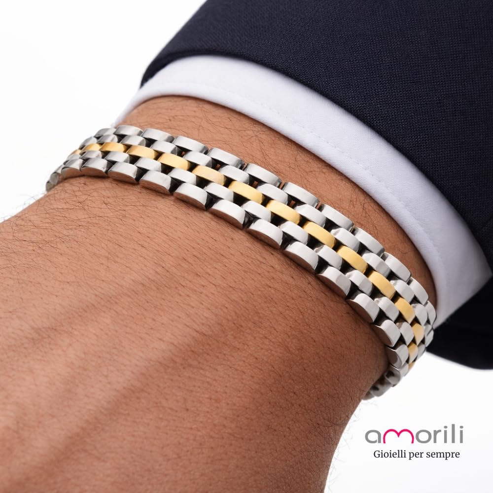 Bracciale Uomo in Acciaio Inox Maglia Jubilee con Dettagli Dorati – Gioiello Maschile Elegante e Raffinato – Accessorio Resistente – Idea Regalo Uomo