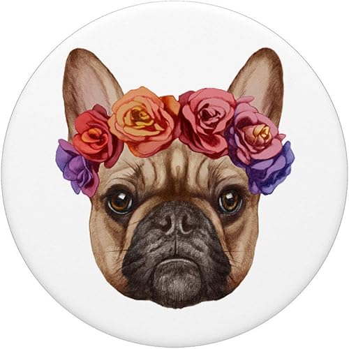 Miniatura 3 de Regalo para el dueño del perro con cabeza floral de bulldog francés, con agarre y soporte para teléfonos y tabletas.