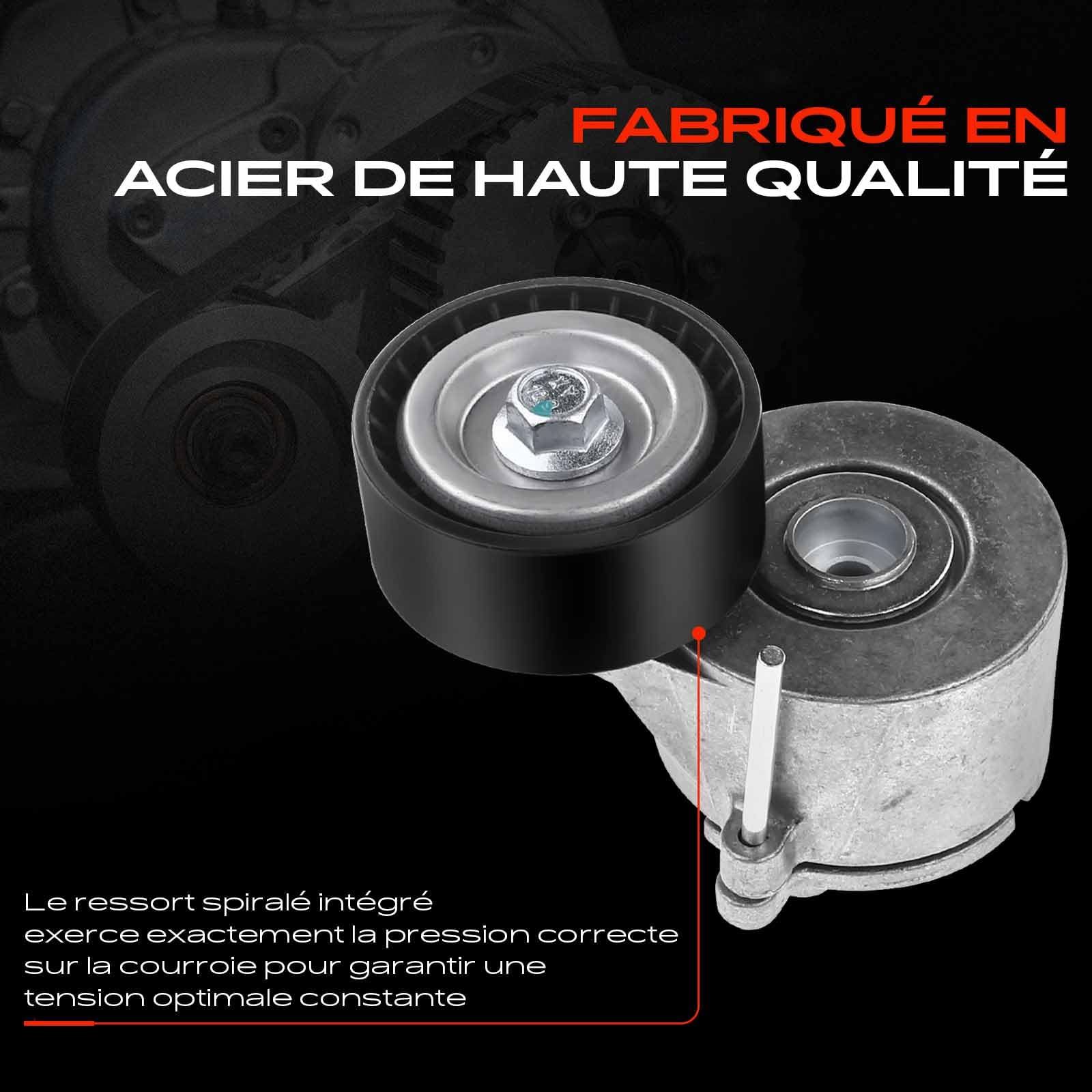 Frankberg Tendeur Courroie trapézoïdale à Nervures Compatible avec Partner Breakspace 5 G 1.6 HDi 90 Expert Remorque 1.6 HDi 90 16V 407 6D 1.6 HDi 110 407 SW 6D 6E 1.6 HDi 110 Remplacer# 1611424880
