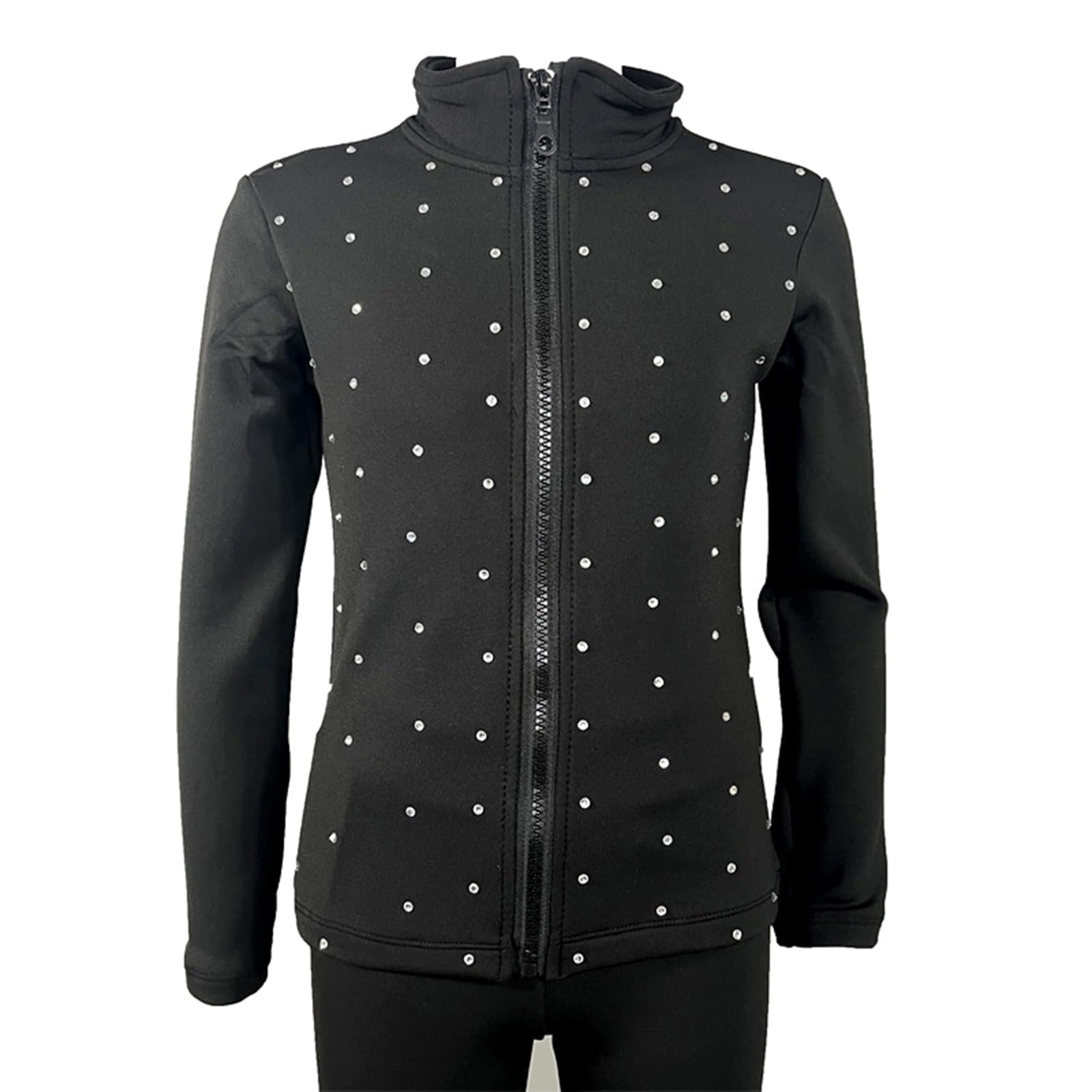 LIUHUO Figure Skating Training Wear Girls Black Shiny Rhinestones Skate Coat