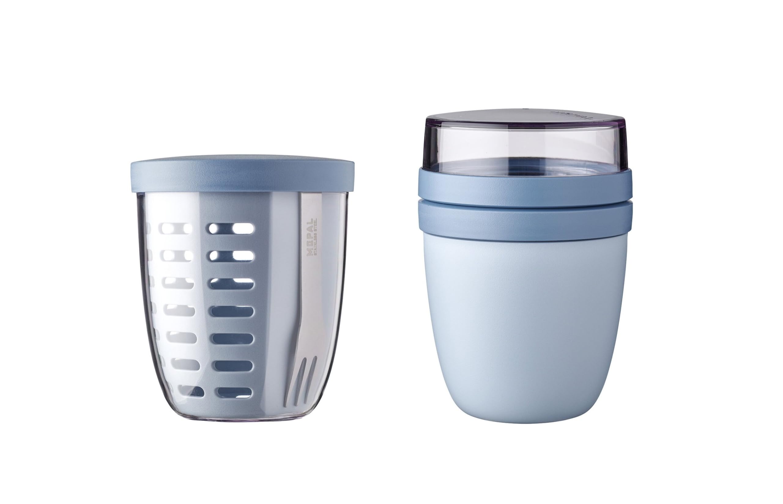 Mepal | Fruit Pack Ellipse | Fruitpot und Lunchpot | Ideal für Obst und Gemüse unterwegs | Obstbox mit Gabel & Sieb | Meal Prep Box mit Deckel | Nordic Blue