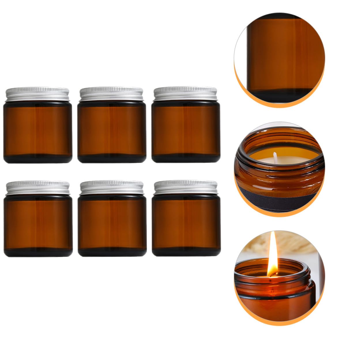 Artibetter Set da 6 Barattoli di Vetro Ambrato per Candele con Coperchio in Alluminio, Contenitori Riempibili da 120g per Candele Fai da Te, Vasetti Profumati per Decorazioni e Bomboniere