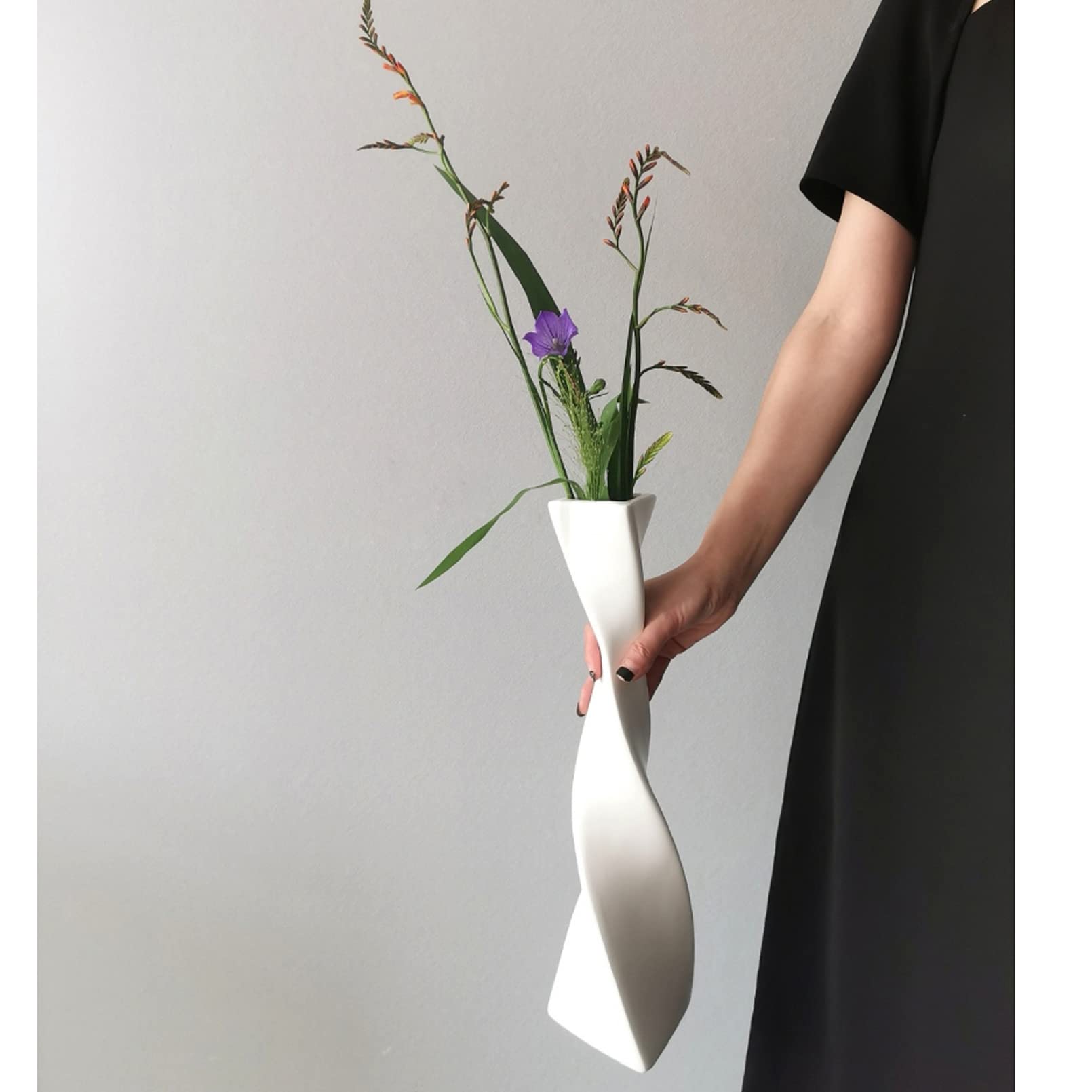 Cutfouwe Vaso in ceramica bianca, moderno per erba della pampa, realizzato a mano, decorazione boho, altezza 40 cm, per decorazione da tavolo, matrimonio,vaso bianco