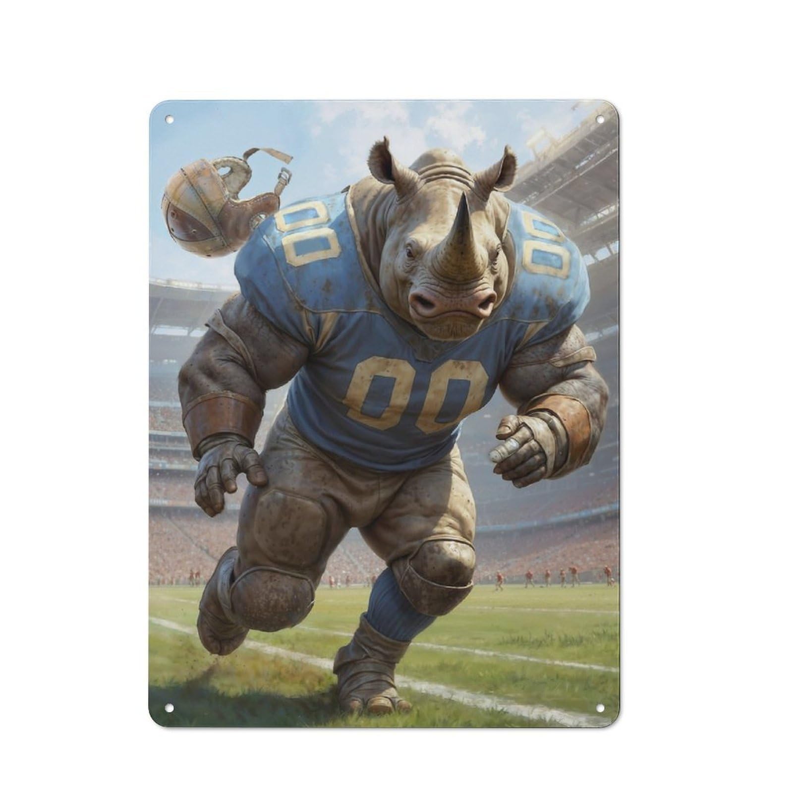 Gridiron Rhinoceros Ball Printed Metal Sign for Pet Owners, Birthday, Christmas Or Housewarming Gift, 40x30cm