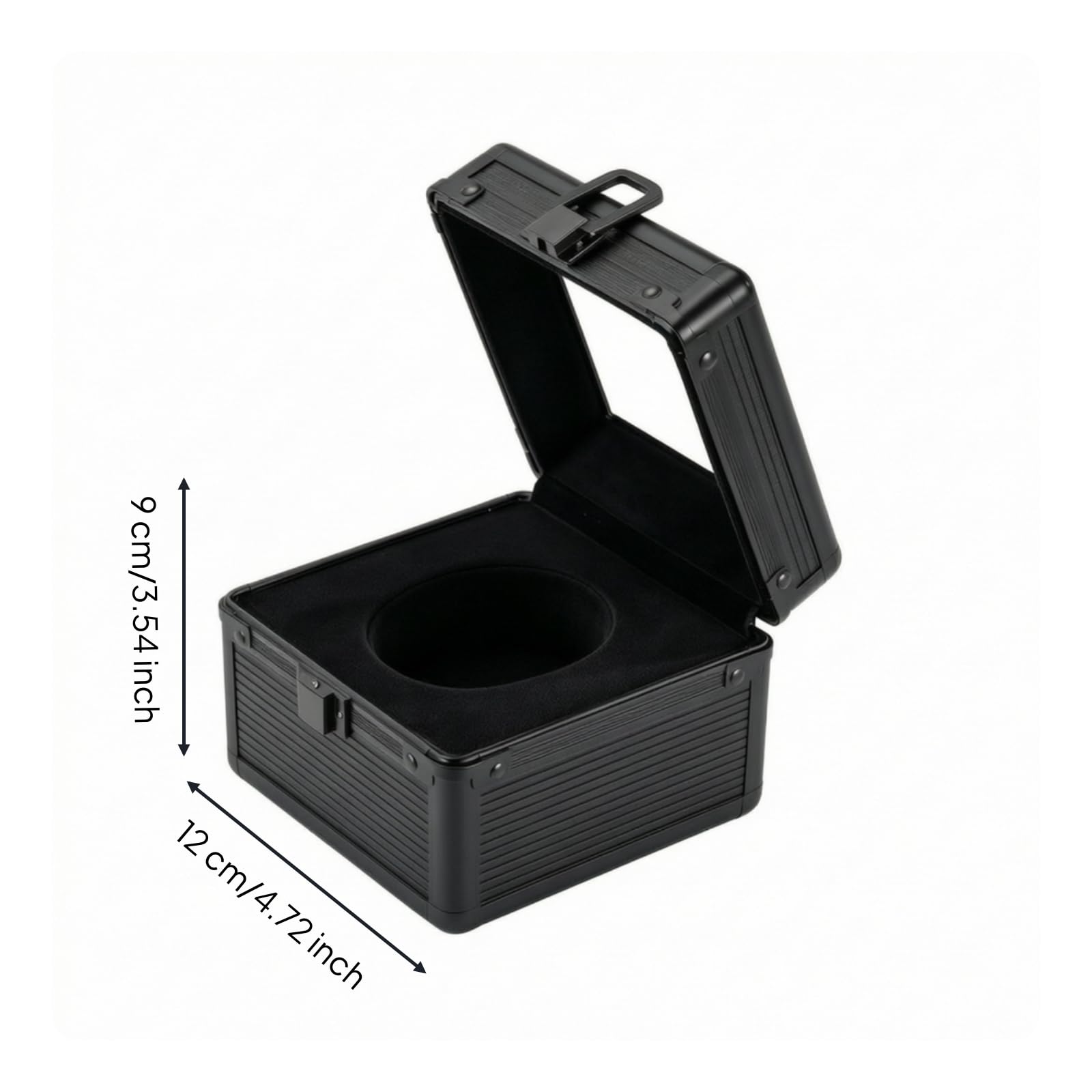 Uhrenbox mit Frontverschluss kompakt Uhrenbox mit Klappdeckel tragbar Uhrenkoffer für Reise, Kommode, Schreibtisch, Schwarz, Abgerundete Ecken, Transparent, Schwarze Auskleidung