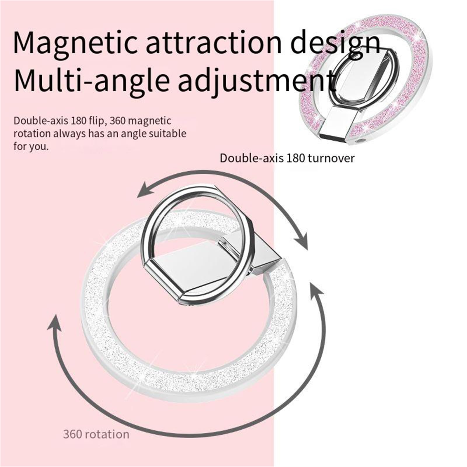 Ysnzaq Supporto ad Anello Magnetico Telefono per MagSafe,Glitter Bling Sparkly Anello Supporto per MagSafe 360 ° Rotazione Telefono Grip Adjustable Cavalletto per iPhone, Samsung.PQ Pink