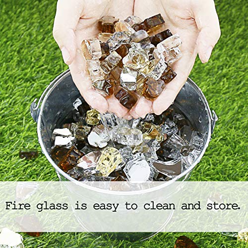 Utheer Fire Glass For Fire Pit, 1/2 Inch Reflective Fire Glass For Propane Fire Pit, Fire Pit Glass Safe For Outdoors And Indoors, Blended Ultra-White, Gold, Copper Decorative Fire Glass, 10 Pounds #TOP2