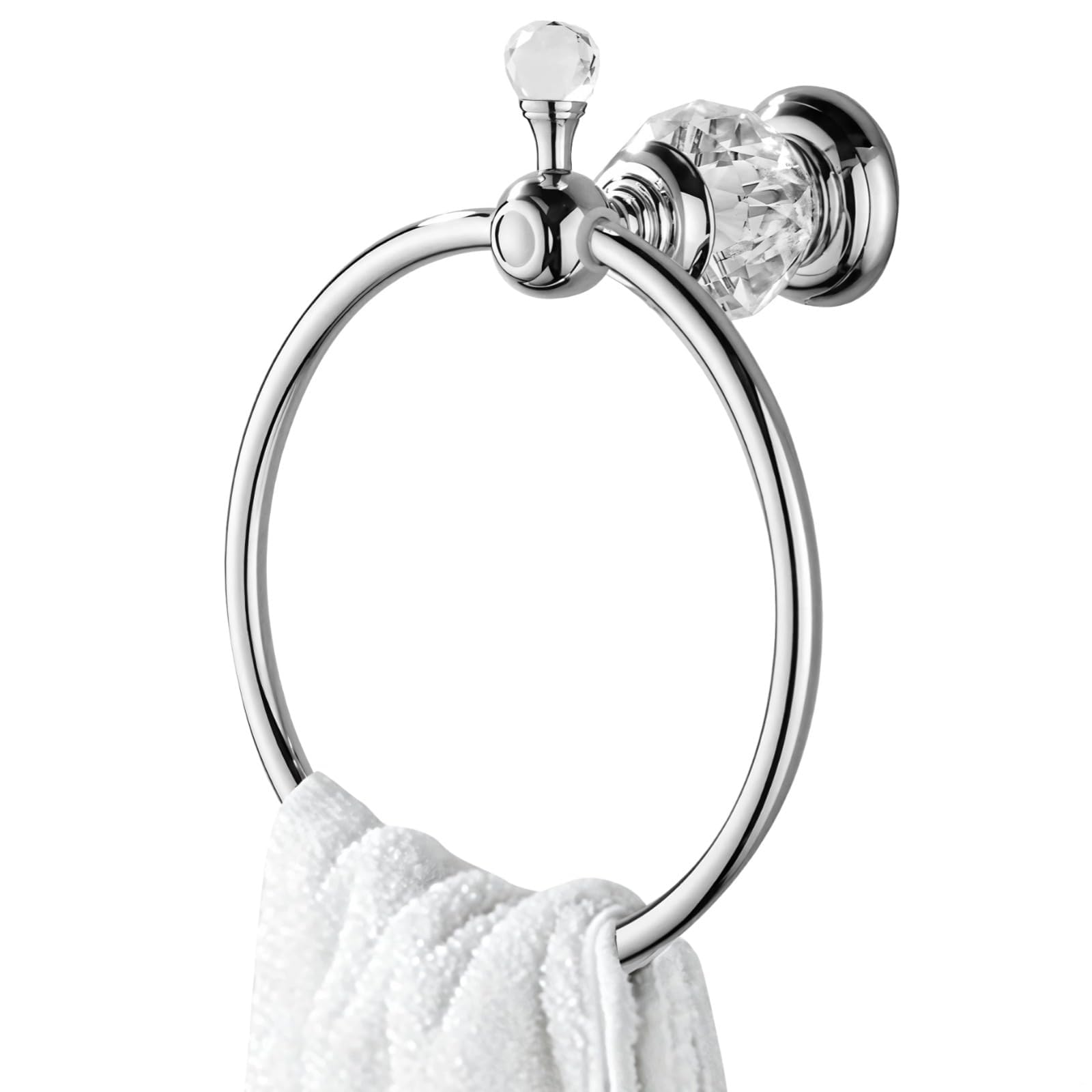 Elegante toallero de cristal cromado – Soporte para toallas de mano de diseño redondo de aleación de zinc que ahorra espacio, accesorio de baño para decoración moderna