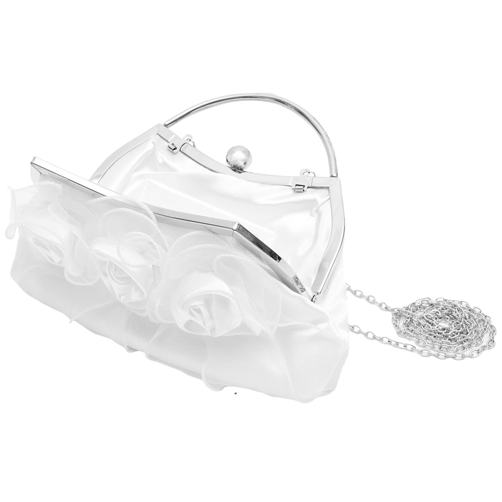 GALPADA Borsa da Sera con Motivo a Rosa in Satin e Metallo con Tracolla Rimovibile per Party Cocktail e Matrimoni Eleganti