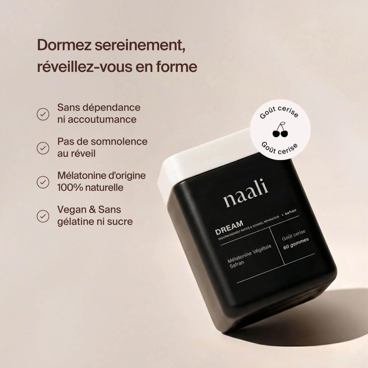 Naali Dream Gummies Sommeil – Mélatonine Végétale Safran – 60 Gummies Réduction Du Temps D’Endormissement, Atténue Les Effets Décalage Horaire – Gommes Sommeil Nuit Paisible – Vegan – Usage Nocturne