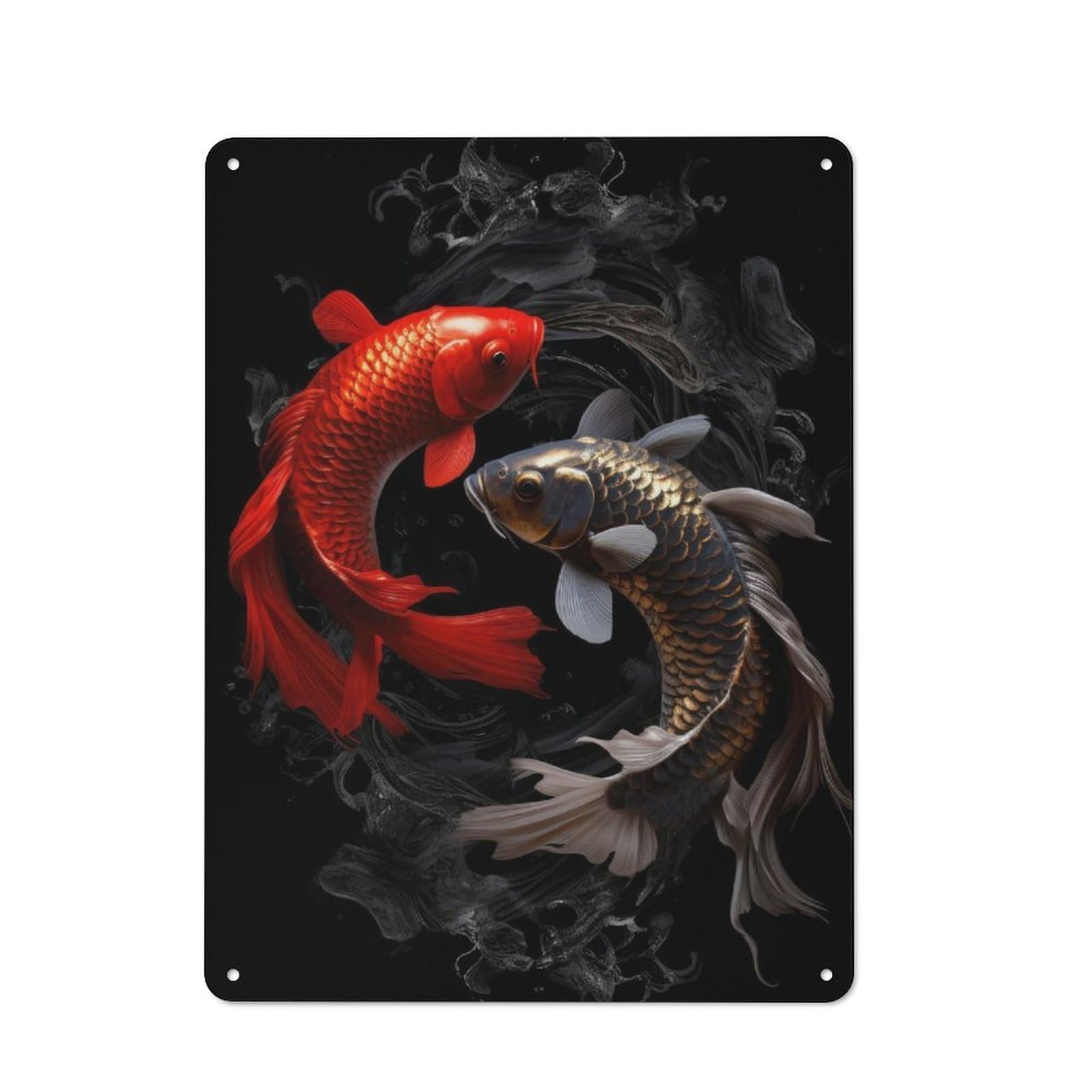 Junmoney Yin Yang Carps Metal Plaque 40X30cm With For Workshop Wall, Retro Decor, A New Home Gift For Collectors Of Metal Signs