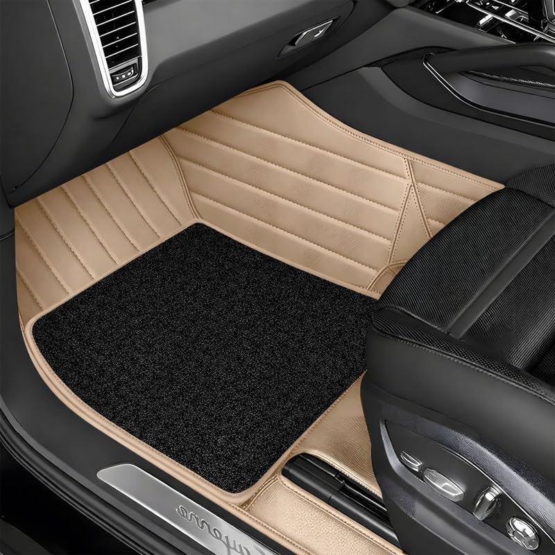 Image of 10D Car Foot Mat for Tata Sierra EV | Beige with Black | Premium Leatherette Imparts Luxurious & Elegant Look | Waterproof Dust Proof | Custom Fitted Car Floor Tray Mat
