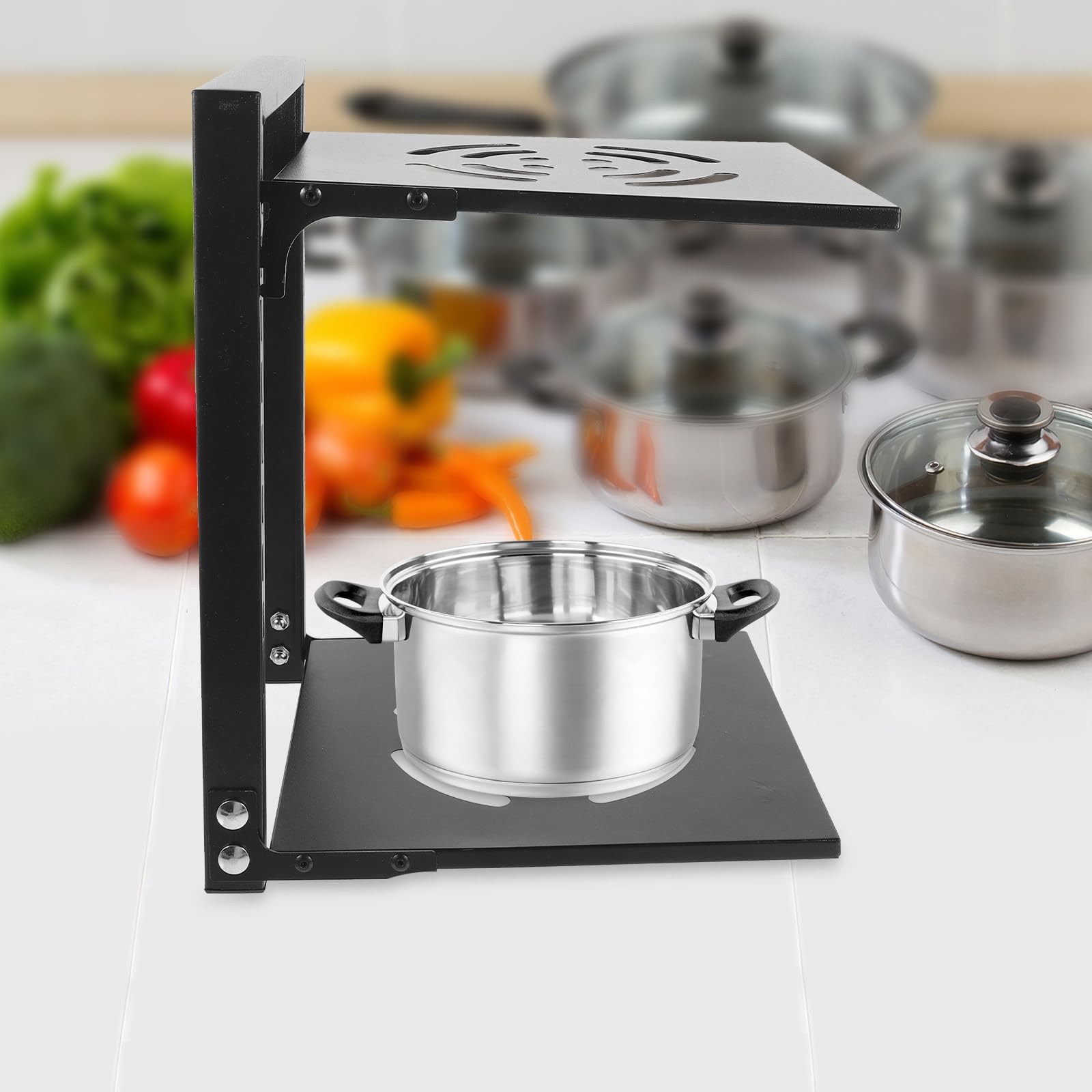 Estante Organizador de Ollas y Sartenes Diseño de Dos Portátil de Metal Negro Soporte Multifunción para Almacenamiento para