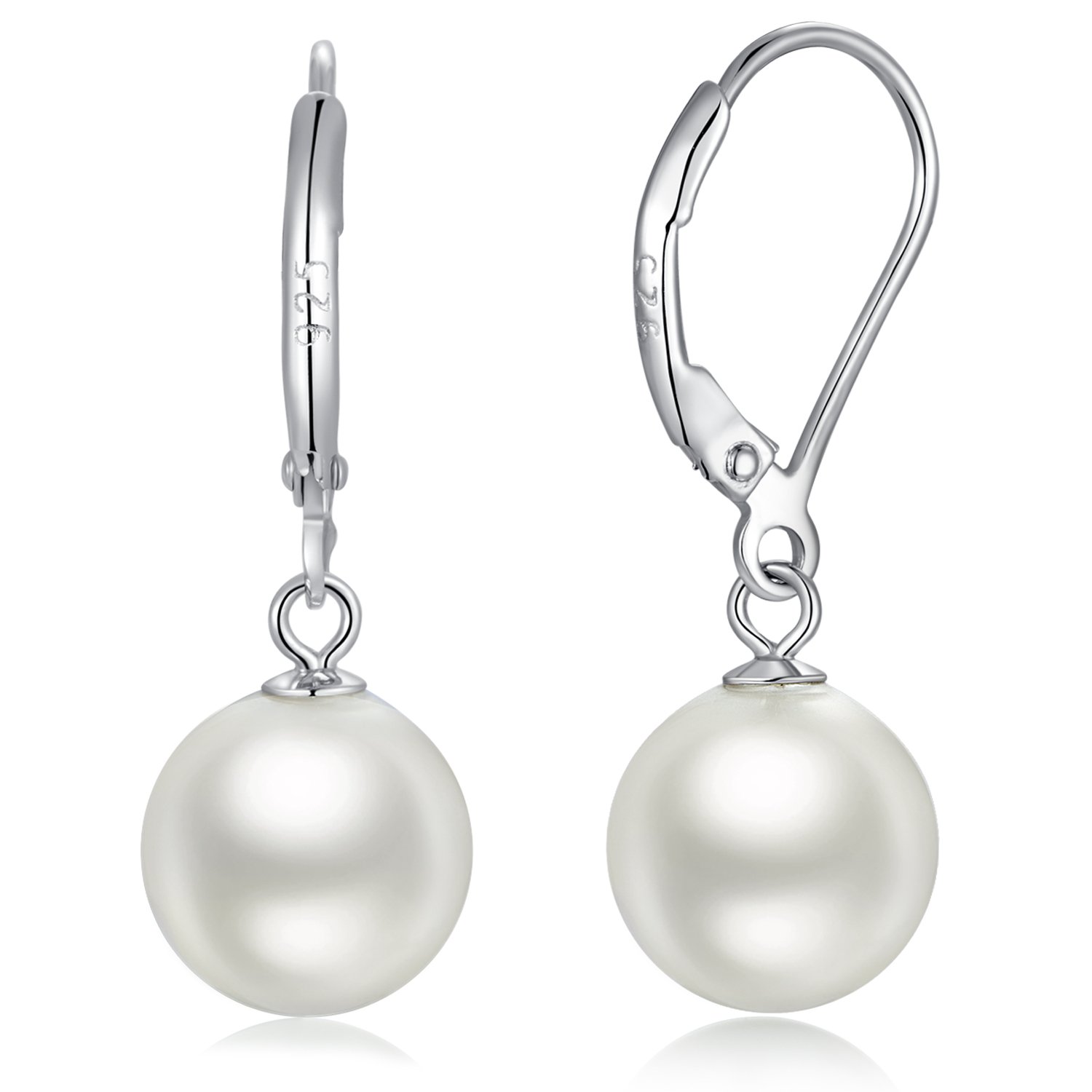 jiamiaoi Perlenohrringe Silber 925 Hängend Hebelrücken Perlen Ohrringe Hanger,18K Weißgold platted 925 Sterling Silber Ohrringe Perle 8mm-10mm Perlen Ohrhaenger