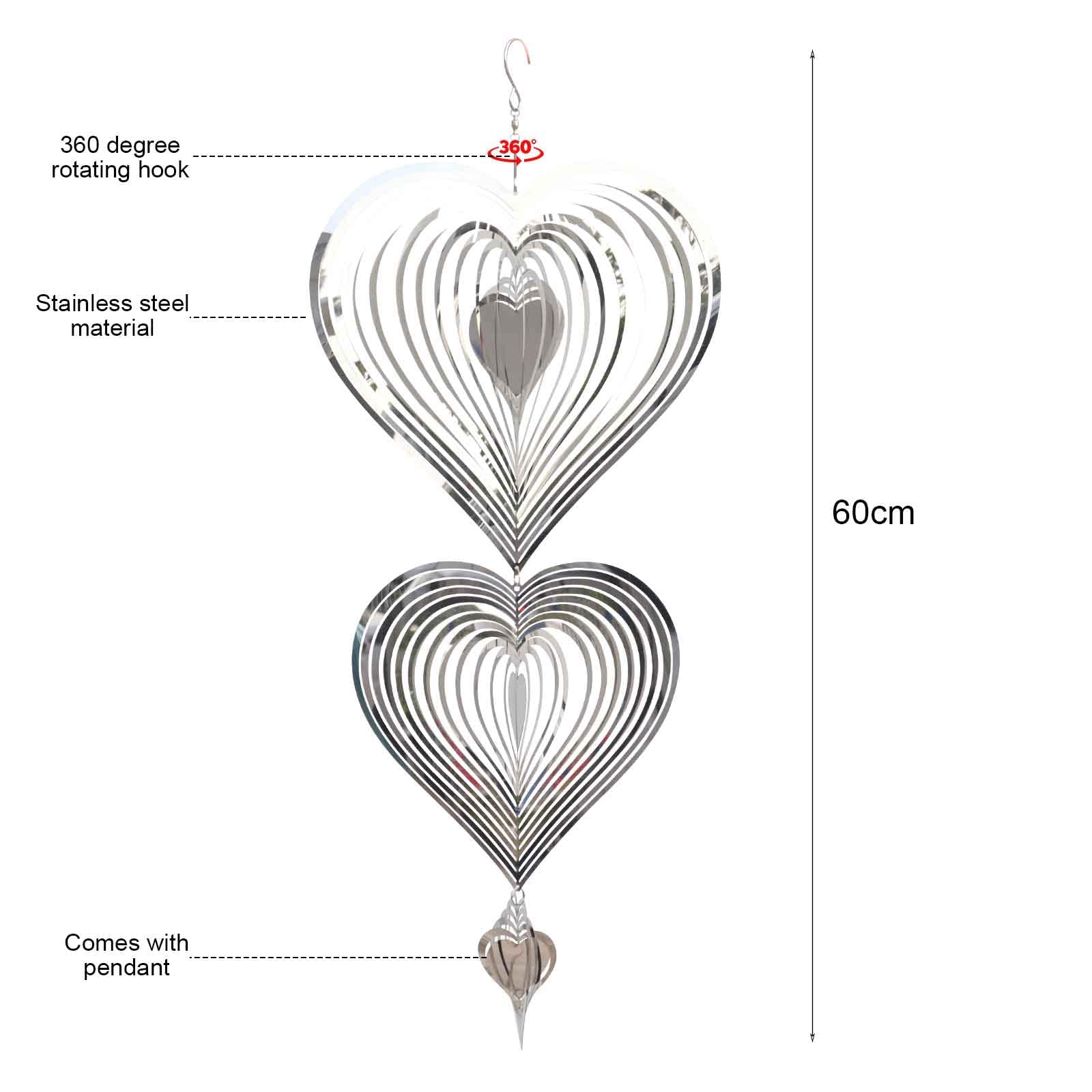 Wind Spinner Zewnętrzne metalowe dekoracje, 3D dzwonki wietrzne w kształcie serca, do ogrodu, wiszące lustro ze stali nierdzewnej, wiatrak, do wewnątrz, na zewnątrz, łapacze wiatru,